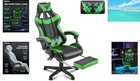 Adjustable Green Gaming Chair With Lumbar Support   Retractable Footrest