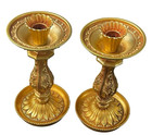 Pair Of Ornate Hollywood Regency Brass Candle Holders Candlesticks - Signed