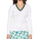 Golftini V-neck Sweater Womens S White kelly Green Stretch Golf Preppy New Read