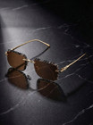 Vintage Rimless Sunglasses Diamond Cut Lens Luxury Panther Gold Frame Uv400 Men