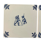Vtg Delft Blue Ceramic Tiles Holland Hand Painted Dutch Scene 5x5 Set Of 2
