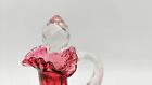 Vintage Cranberry Glass Decanter W clear Reeded Handle   Stopper  Ruffled Rim