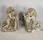 Vintage Antique Plaster Native American Emerging From Rock Book Ends 538 On   