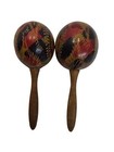 Vintage Havana Cuba Wooden Maracas Hand Painted Musical Instrument Souvenir