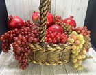 Vtg Fruit Rubber Grape Pomegranate Topiary Centerpiece W  Wicker Basket Holiday 
