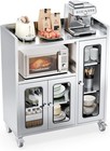 Commercial Workbench With Glass Door Cabinet And 4 Swivel Wheels For Outdoor New