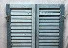 Pair Antique Window Wood 14x63 Louvered Shutters Shabby Blue Old Vtg 1138-24b