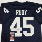 Autographed signed Rudy Ruettiger Notre Dame Blue Rudy College Jersey Jsa Coa