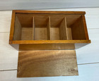 Vintage Wooden Storage Box Sliding Lid 4 Compartments Organiser Caddy Treen 33cm
