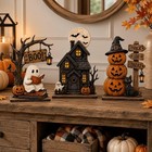 3pc Halloween Decor Set Haunted House Ghost Pumpkin Tabletop Statue Centerpiece 
