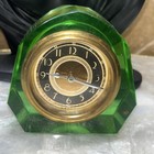 Vintage New Haven Table Clock Art Deco Depression Glass Green Cathedral Works 