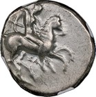 Calabria  Taras C 332-302 B c  Silver Didrachm  Dolphin   Horse Rider  Ngc Vf