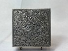800 Silver Square Compact Rococo Style Etched Powder Trinket Box Push In Liptube