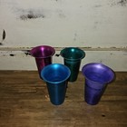 Vtg Mcm Anodized Aluminum Flared Rim Tumbler Set Of 4 Multi Colors 5  Tall Flaws