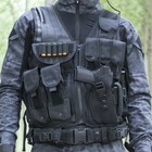Tactical Vest With Pistol Holster Black Khaki Green Combat Assault Police