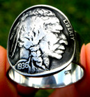1936 Authentic Buffalo Indian Nickel Coin Signet Ring  Sterling Silver 11 5 Size