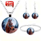 Horse Jewelry Set With Necklace  Bracelet And Earrings  Winter Moon Design  4 Pi