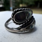 Taxco Mexico 925 Sterling Silver Abalone Shell Bypass Wrap Ring Adjustable Vtg