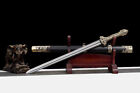 Ebony Chinese Kung Fu Han Jian Sharp Sword Damascus Folded Steel Brass Handle