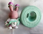 Vintage Tea Bunnies  carnation Mint  Purple Rabbit With Clothes And Hat W Flaws