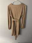 Women   s Beige V-neck Long Sleeve Belted Mini Dress Rayon Size M New