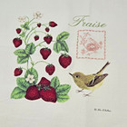 2 Vtg Flour Sack Kitchen Towels Bird Strawberries Xl 33 x27  Farmhouse Rustic