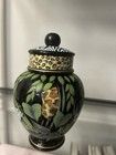 Fenton Midnight Safari 6    Black Ginger Jar Vase Lid Hand Painted
