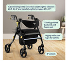 Medline Premium Empower Folding Mobility Rollator Walker Memory Foam Seat 300lb