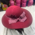 Geo Bollman   Co Hat Sz Os Red Wide Brim Ribbon Bow Doeskin Felt Vintage Usa