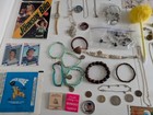 Vintage Junk Drawer Lot Coins Sports Jewelry Kiss Mlb  Smurfs Betty Boop