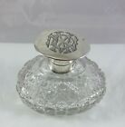 Antique English 1914 Mono Sterling Silver Top   Cut Glass Oval Perfume Bottle