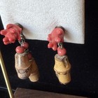 Vintage Tiki Earrings Screwback Coral   Bamboo 1950 s Mcm Mid Century Modern