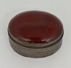 Vintage Sterling Silver Red Carnelian Cabochon Snuff Pill Trinket Hinged Box