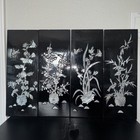 Vintage Asian Wall Art  4-piece -black Lacquer Panels With Mother Of Pearl Inlay