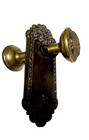 Two Antique Ornate Cast Brass Doorknobs With Matching Cast Iron Backplates