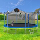 14ft Trampoline With Safety Enclosure Net Spring Pad Ladder Basketball Hoop