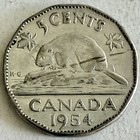 1954 Canada canadian Five Cent  5c  Coin queen Elizabeth Ii qeii beaver f111