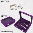 Purple Velvet Glass Jewelry Display Stand For Women - Storage Box For Earrings