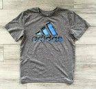 Adidas Big Boys Youth L g   14 16   Graphic Logo T Shirt Heather Gray X Blue