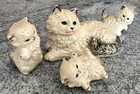 Vintage White Persian Cat Family Three Playful Kittens Blue Eyes