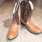 Rare Vintage Acme Boys Cowboy Boots Ostrich Print Leather Brown Western Style