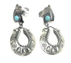 Native American Sterling Silver Navajo Handmade Turquoise Horse Dangle Earrings