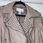 Bar 111 Women   s Faux Leather Eisenhower Style Jacket Silver Studs Zippers L Euc