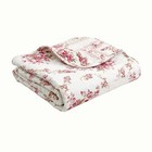 Fuchsia Red Rose White Floral Printed Reversible Cotton Quilted Throw 