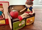 Vtg Dan Dee Suzy Sewer Wooden Sewing Box Doll Toy Tomato Pincushion Japan W  Box