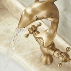 Dolphin Shape Dual Handles Antique Brass Bathroom Vessel Sink Faucet Deck Mount