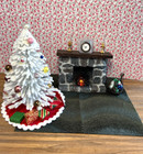 Dollhouse Miniature Christmas Setting W fieldstone Fireplace Lighted Coals 1 12