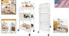 Durable 3-tier Folding Utility Cart - Mobile Storage With 3 Hanging Cups   Hooks