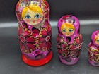 Russian Nesting Dolls Set Vintage Wooden Hand Painted Matryoshka Purple Gold