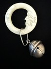 Antique Carved Man In The Moon Baby Rattle Mother Of Pearl Sterling Silver Bell 